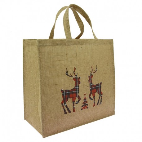 Sac en toile de jute motif festif 42x20x39 cm