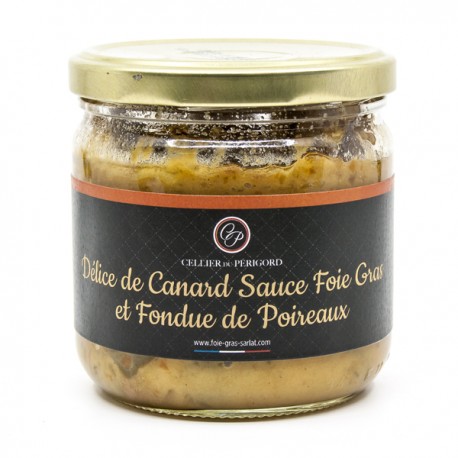 DELICE DE CANARD SAUCE FOIE GRAS ET FONDUE DE POIREAUX 300g