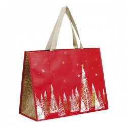 Sac Polypropylène Rouge Sapins de Noël 44x20x33cm